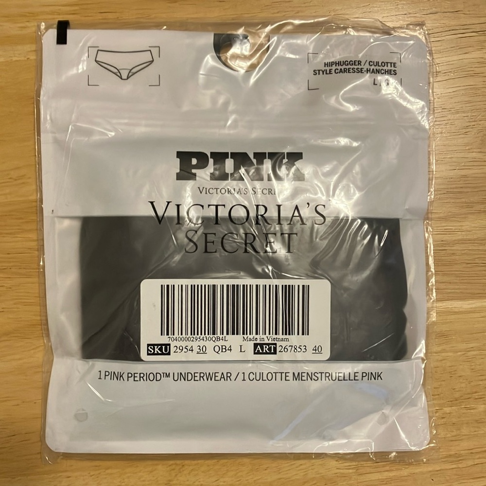 Victoria’s Secret PINK Period Underwear Hiphugger Large NIP NWT Sealed Black